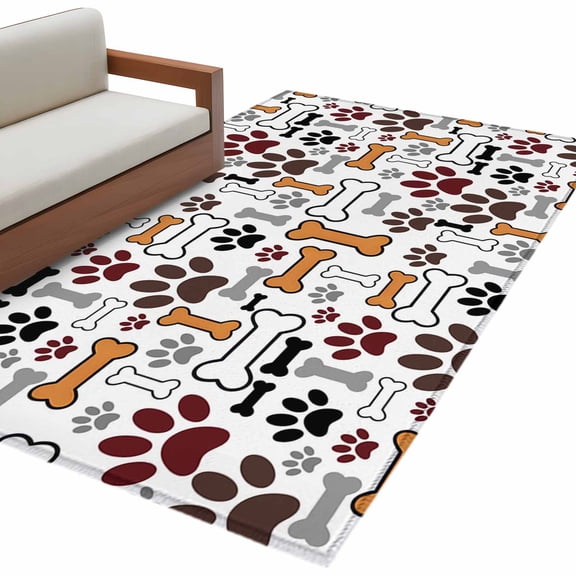 Dog Claws Area Rug Washable 3x5 Entryway Rug Non-Slip Indoor Low Pile Pet Cat Cartoon Cute Animal Bone Pawprints Floor Carpet Small Rugs for Bedroom Office Living Room Kitchen Entrance Nursery