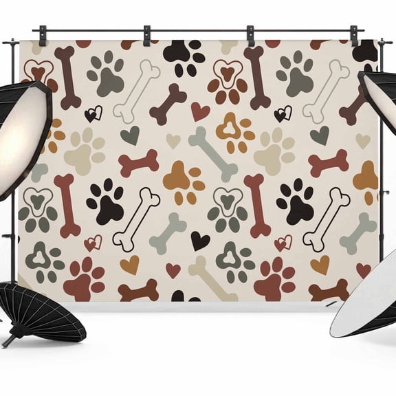 Dog Claws Backdrop for Photography, Dog Bones Love Cute Cartoon Texture Photo Backdrop Portrait Background Party Banner Photo Backgrounds for Studio Booth Props, 7x5ft
