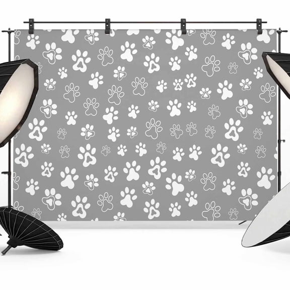 Dog Claws Backdrop for Photoshoot,Photography Photo Studio Background Wall Backdrop,Grey Vintage Cartoon Funny Animals Print Back Drop Banner Panel for Portraits Wedding Party Live Streaming 8x6Ft