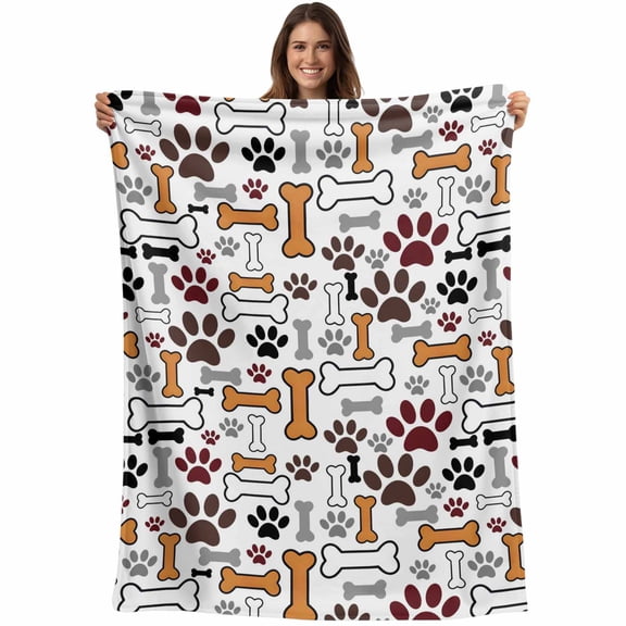 Dog Claws Blanket Soft Cozy Warm Twin Blanket for Bed, Plush Fuzzy Flannel Fleece Blankets for Sofa, Pet Cat Cartoon Cute Animal Bone Pawprints Throw Blankets for Couch, Gifts for Men, 60"x80"