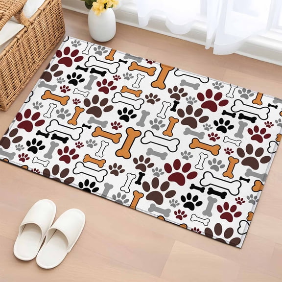 Dog Claws Entryway Rug 2'x3' Non Slip Front Door Mats, Pet Cat Cartoon Cute Animal Bone Pawprints Entrance Rugs Indoor Outdoor Carpet, Washable Floor Mats Small Area Rug for Bedroom Kitchen