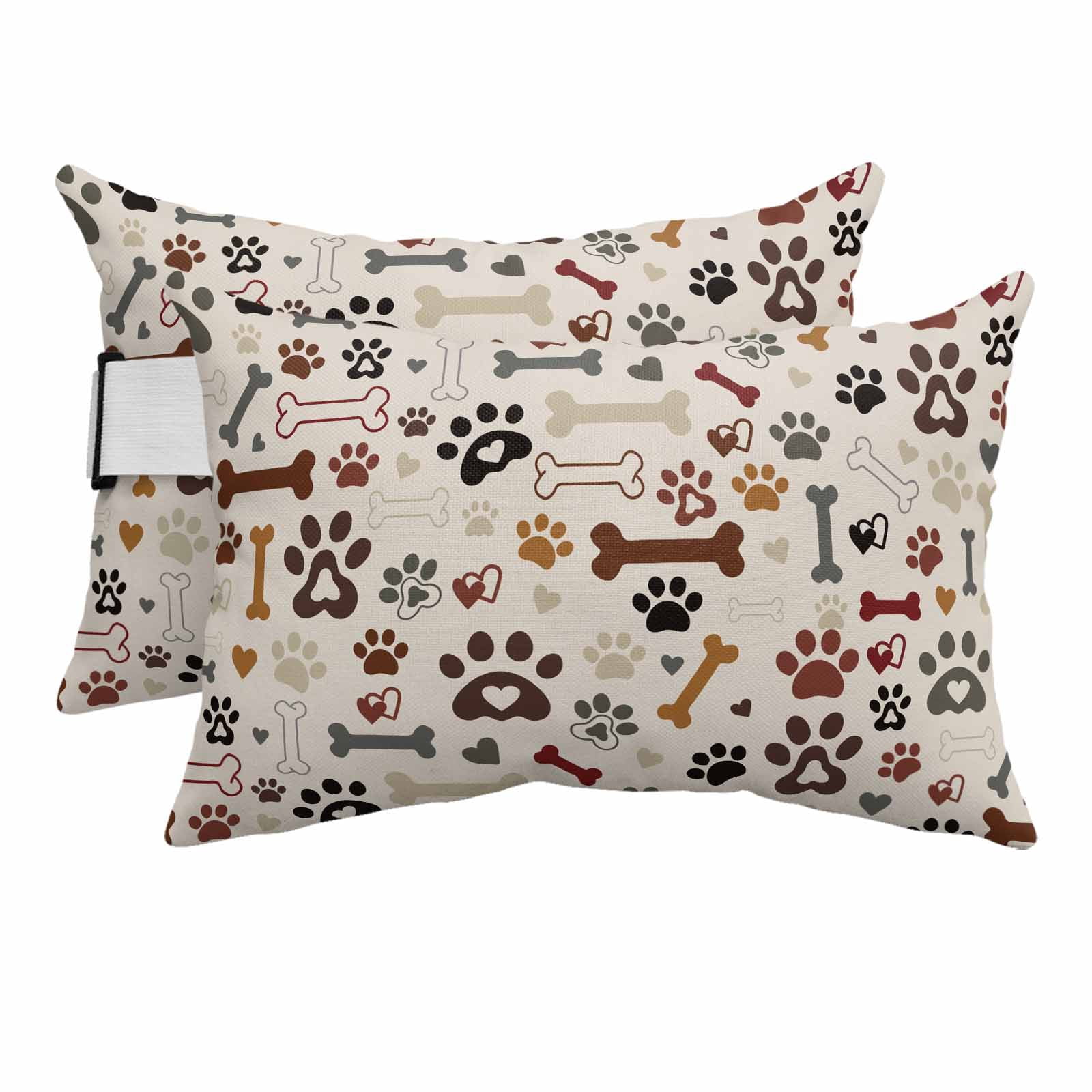 Dog Claws Outdoor Chaise Lounge Pillows Dog Bones Love Vintage Texture Lumbar Pillows with Insert Adjustable Elastic Strap Headrest Pillow for Recliner Patio Chair 2 Pack 11x16 Inch