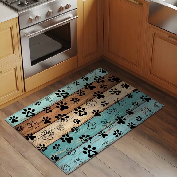 Dog Claws Painting 2x3 Rug for Entryway Front Door Kitchen Sink Area, Green Wood Striped Country Farm Animal Low Pile Washable Non Slip Rectangle Area Rug