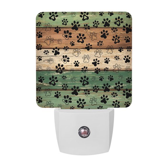 Dog Claws Painting Night Light, Vintage Green Wood Striped Farm Plug in Night Lights with Dusk to Dawn Sensor, Energy Saving green LED Nightlight for Bedroom Bathroom, Auto On/Off