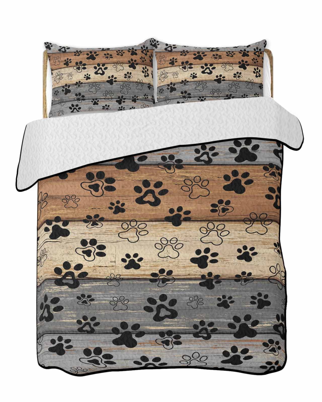 Dog Claws Painting Quilts Bedding Set King Size Vintage Blue Wood ...