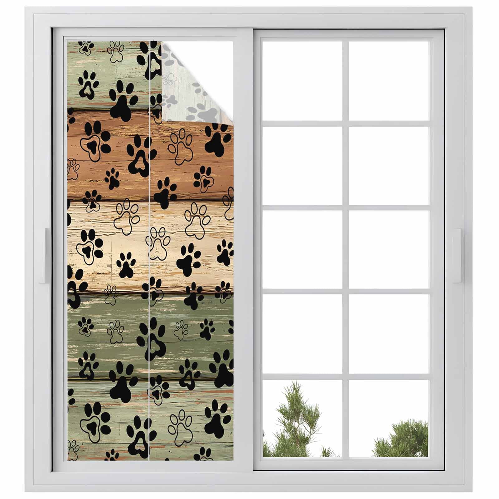 Dog Claws Painting Window Privacy Film, Vintage Green Wood Striped Farm ...