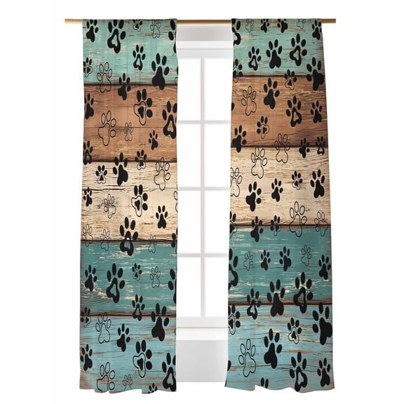 Dog Claws Sheer Curtains 2 Panels Set Teal Brown Wood Grain Farmhouse Lihgt Filtering Rod Pocket Voile Drape, Semi Sheer Window Curtains for Bedroom Living Room, 52"x96"