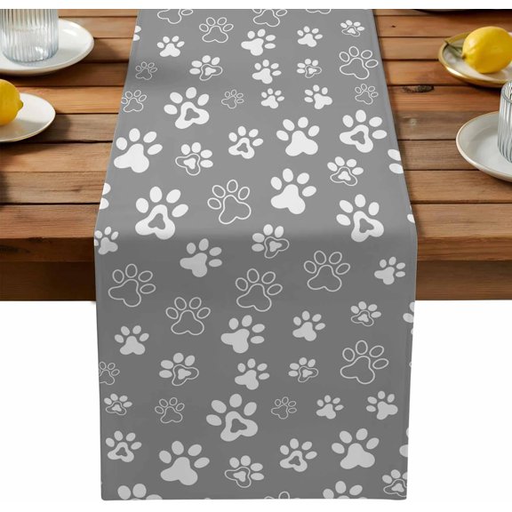 Dog Claws Table Runner Grey Vintage Cartoon Funny Animals Print Tablerunners 13 x 48 Inch, Table Decorations Tabletop Scarf for Spring Gathering Holiday Farmhouse Kitchen Dining Decor