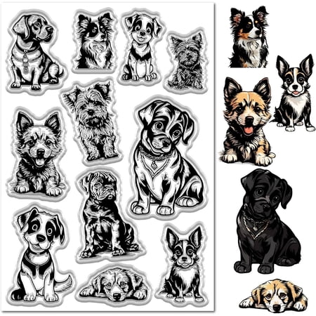 Dog Clear Stamp for Card Making Corgi Border Collie Golden Retriever Rubber Silicone for Journaling Gift DIY Scrapbooking Embossing Album Photo Craft Decor Supplies colorful
