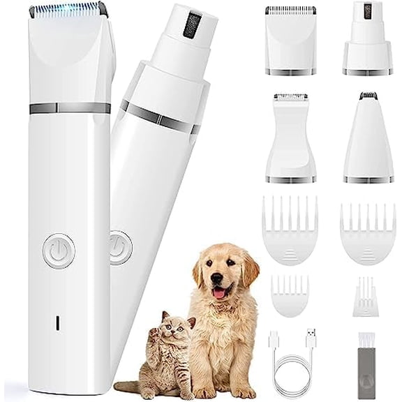Dog Clippers Grooming Kit Hair Clipper-Low Noise Paw Trimmer- Rechargeable - Cordless Quiet Nail Grinder Shaver for Cats and Other Pets
