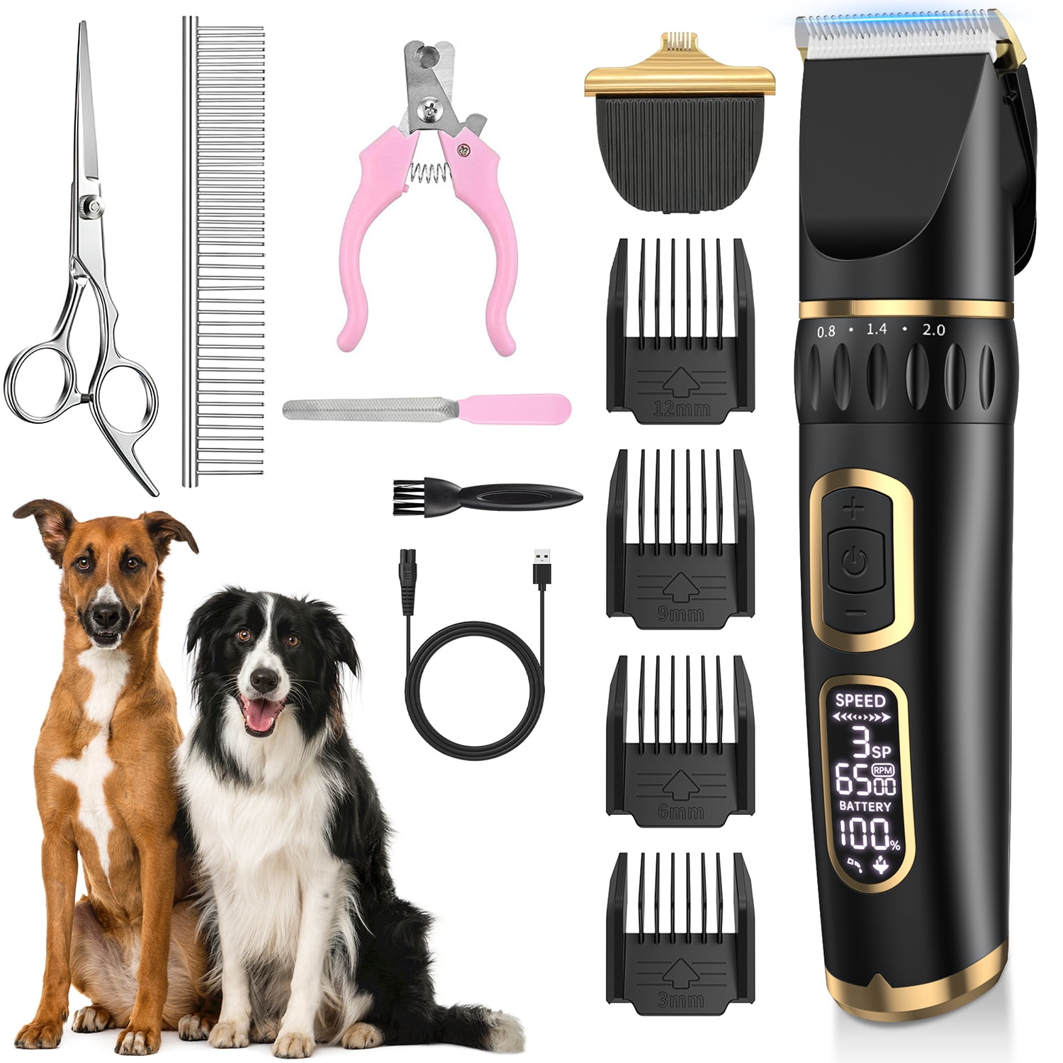Dog Clippers Grooming Kit Rechargeable Cordless Pet Hair Clipper Trimmer Shaver 3 Speed Low Noise Electric Pets Tools with LCD Display Scissor 6 Comb Guides for Thick Coats Dogs Cats Animals Walmart