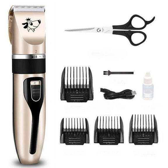 Dog Clippers Low Noise, Quiet Dog Grooming Kit Rechargeable Cordless Pet Hair Clipper Trimmer Shaver for Small and Large Dogs Cats Animals (Gold)