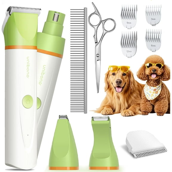 Dog Clippers with Paw Trimmer, All-in-One Dog Grooming Kit Low Noise Electric Rechargeable Small Quiet Foot Razor Pet Hair Shaver with Stainless Steel Scissors Guards for Dogs Cats at Home