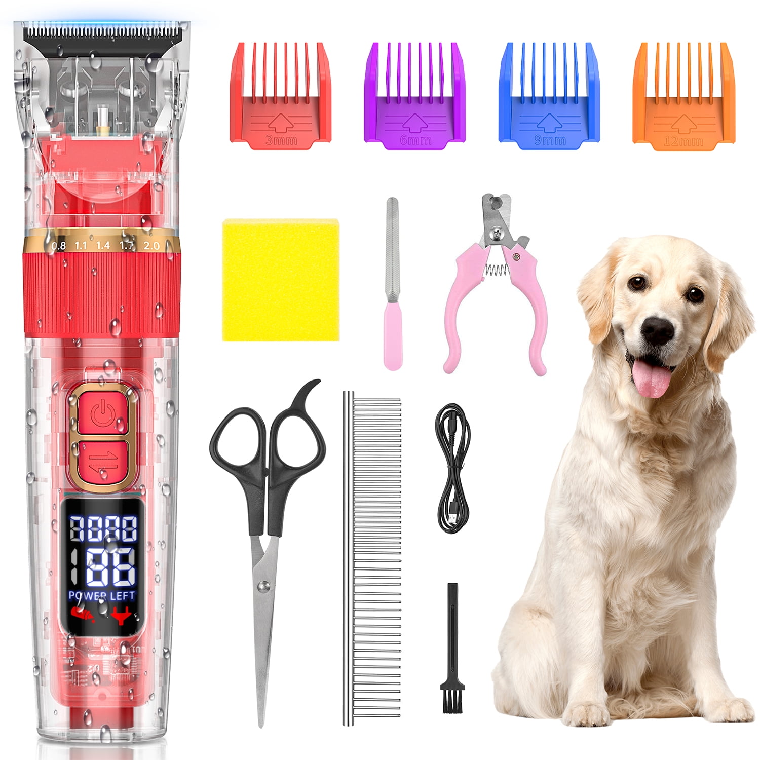 Dog Grooming Clippers Kit - Rechargeable Low Noise Dog Cat Clipper Professional Cordless Pet Hair Trimmer (D72)(1U72)(1W2)