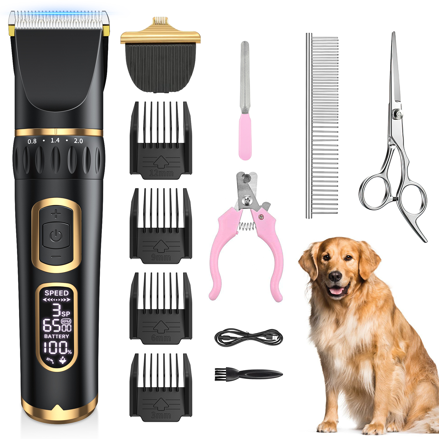 Kidsjoy Dog Clippers , Dog Grooming Kit, Rechargeable Low Noise Cordless Pet Clippers with 4