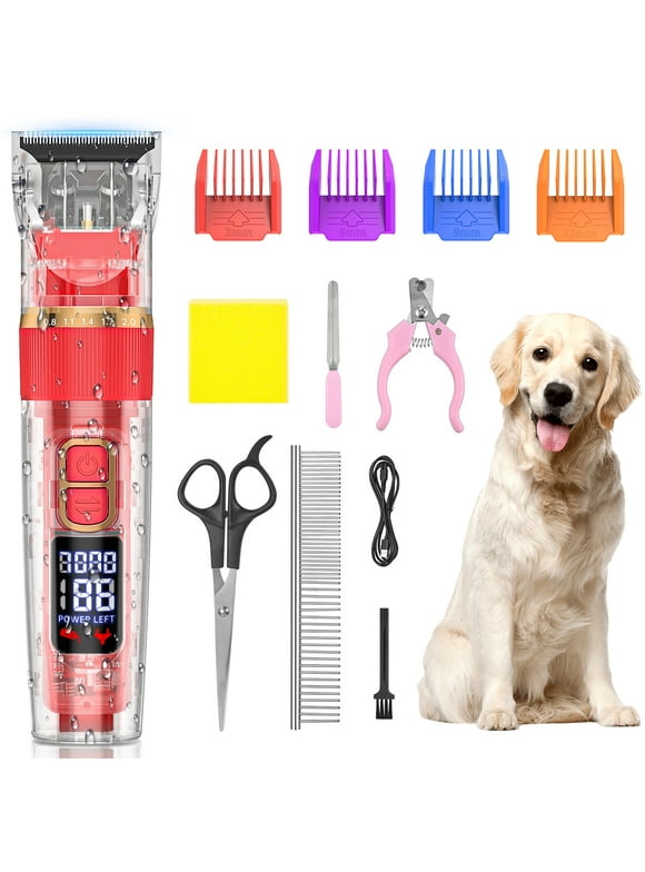 Dog Clippers, Professional Dog Grooming Kit, Low Noise Rechargeable Dog Hair Clipper, Cordless Electric Quiet Pet Clippers Trimmers Set with for Dogs Cats Pets Rabbits