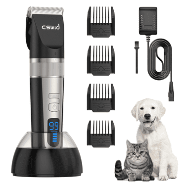 Dog Clippers for Thick Heavy Coats, Low Noise Rechargeable Cordless Pet Shaver with Stainless Steel Blade, Waterproof Dog Grooming Kit for Dogs Pets and Animals, Black
