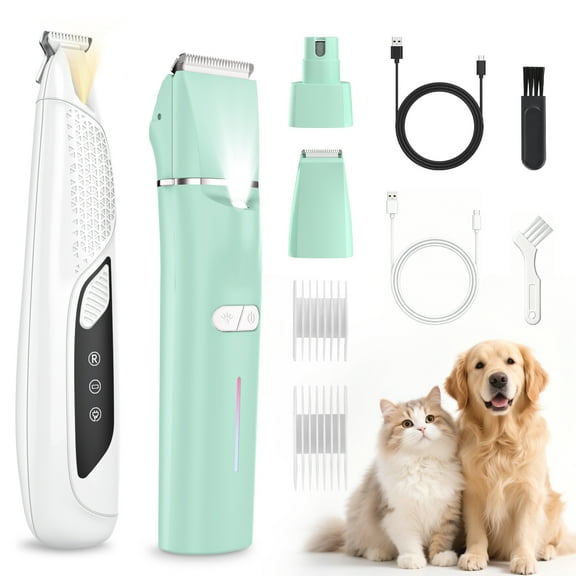 Dog Grooming Kit, Dog Clippers for Grooming for Thick Curly Coats, Professional Pet Hair Shaver Paw Trimmer Cordless Rechargeable Low Noise for Dogs Cats Animals Face Ear