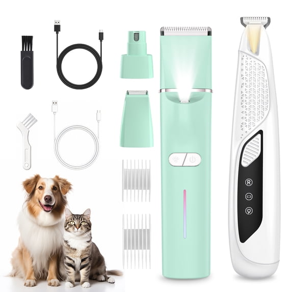 Dog Clippers for Grooming for Heavy Thick Hair Coats, Low Noise Hair Trimmer, Rechargeable Cordless Pet Shaver, Dog Grooming Kit with Paw Trimmer Nail Grinder for Small Large Dogs