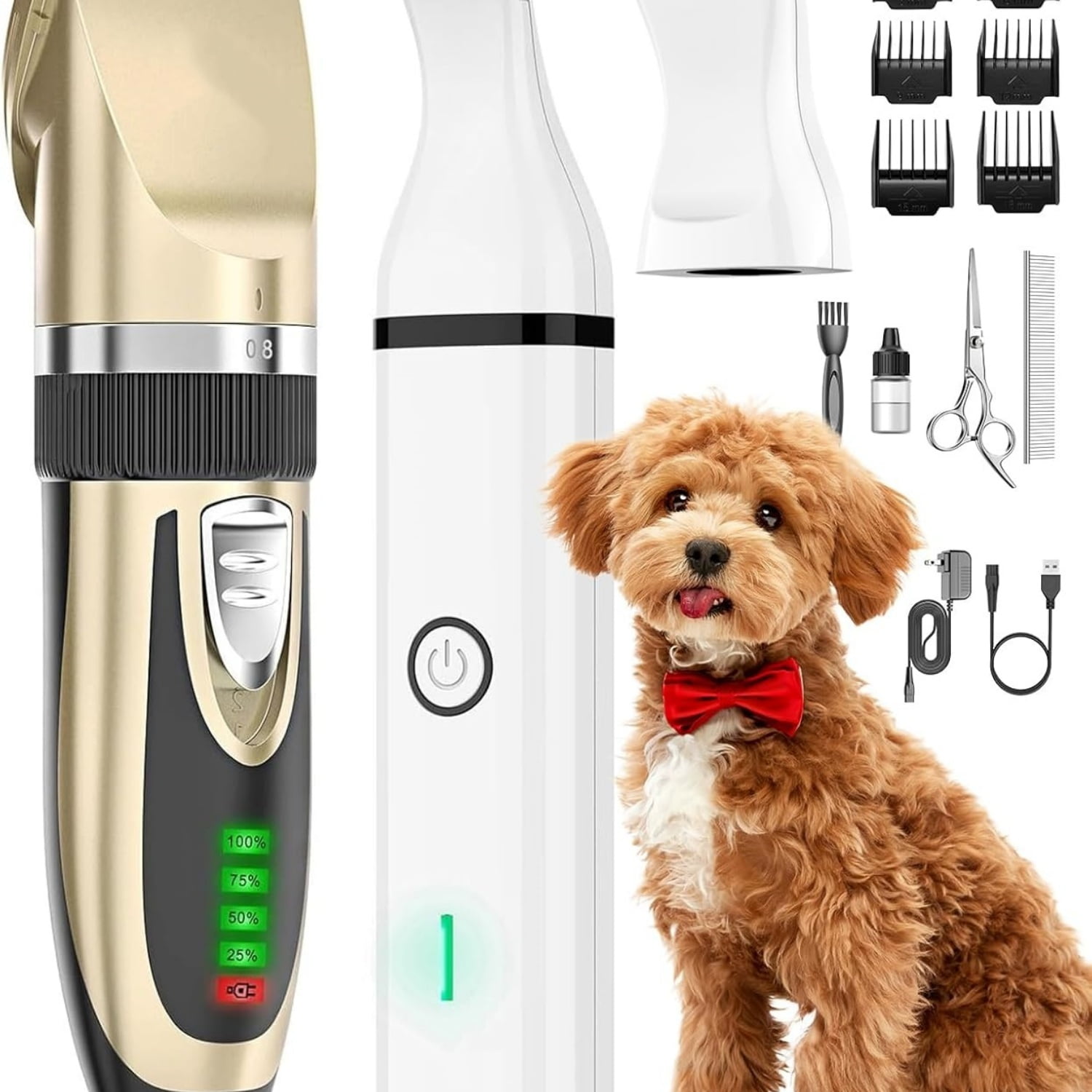 Dog Clippers and Paw Trimmer Kit 2 in 1 Low Noise Cordless Dog Clippers ...