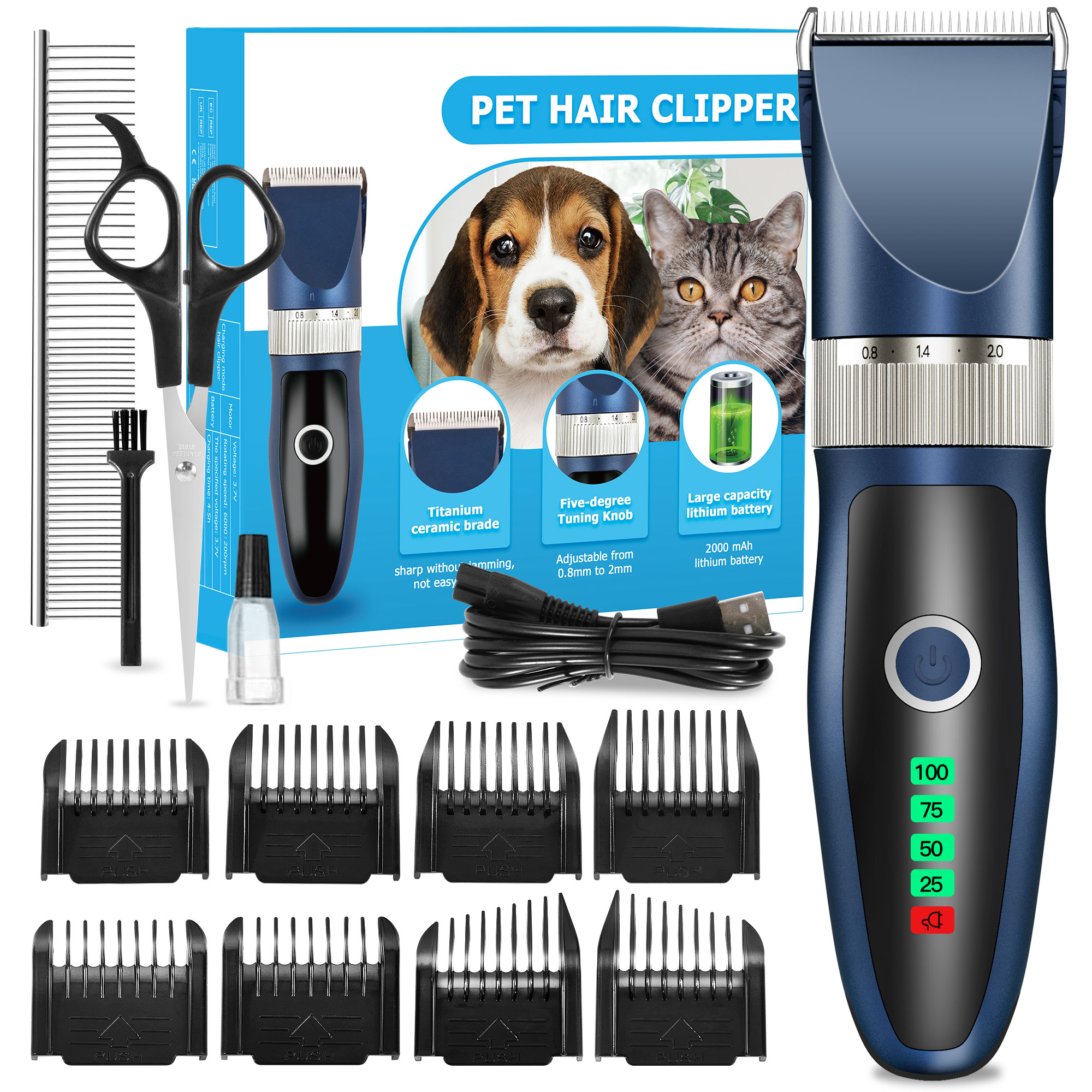 Scaredy Cut Silent Pet Grooming Kit RightHanded Blue 4.5" Safety Scissor Included Quiet