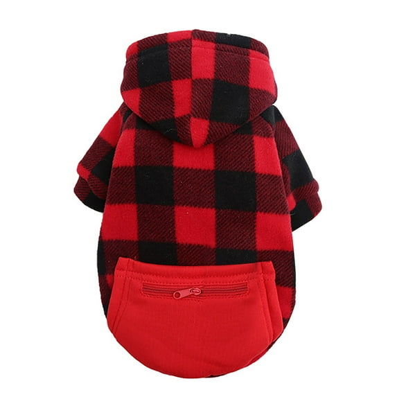 Dog Clothes For Large Dogs Large Meidum Small Dogs, Winter Plaid Zipper Pocket Warm Hooded Dog Hoodies Pet Sweatshirt Clothes with Pockets for Cold Weather,M
