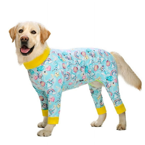 Dog Clothes Pajamas for Medium Large Dogs Soft Cozy Dog Jumpsuit Full Covered Belly Pet Recovery Suit for Girl Boy Dogs Cuttable (Blue Unicorn,28)