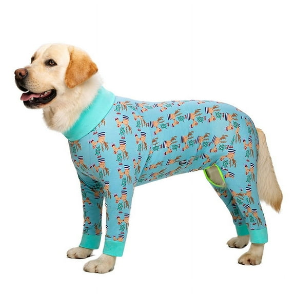 Dog Clothes Pajamas for Medium Large Dogs Soft Cozy Dog Jumpsuit Full Covered Belly Pet Recovery Suit for Girl Boy Dogs Cuttable (Green Reindeer,36)