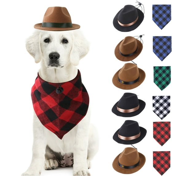 Dog Clothes,Pet Cowboy Hat Set, Pet + - Scarf Set Cosplay Hat, Pet Daily/Travel/Photo/Party Costume Hat 1Brown