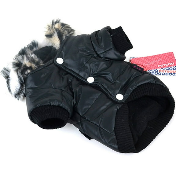Dog Clothes Puppy Dog Cute Warm Coat For Pet Faux Pockets Fur Trimmed Dog Hoodies Jacket Costume For Winter Black L
