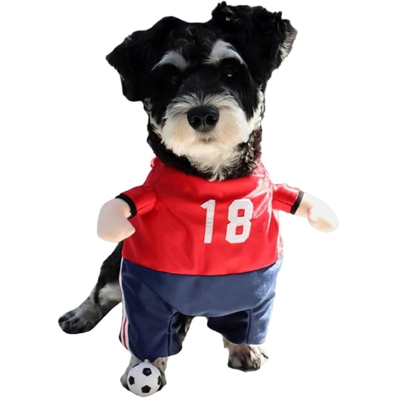 Dog Clothes, Soccer Jerseys and Funny Pet Costume with 3D Doll Design, Breathable Sports Apparel for Small to Medium Dogs, Red or Blue, Sizes S-XL