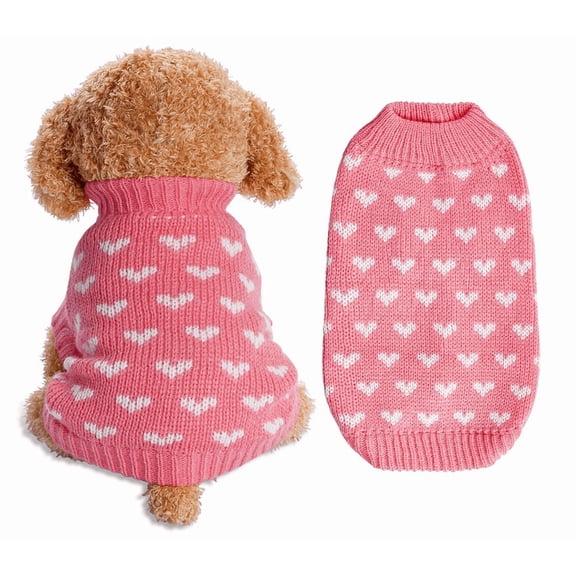 Dog Clothes Soft Blend Dog Sweaters,Classic Round Neck Heart Pattern Charm Dog Sweatshirt - Pink,XXL