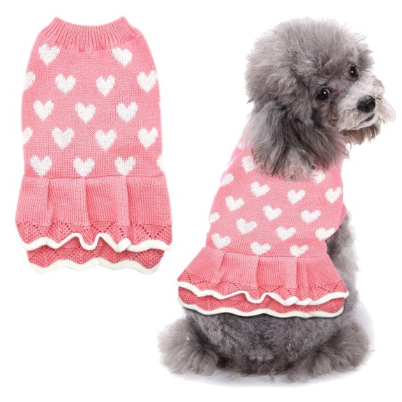Dog Clothes Sweater Dress for Small Dogs - Warm Winter Knitted Outfit for Girl & Boy Pets, Holiday & Christmas Apparel - Cozy Dog Fashion for Casual Walks, Autumn & Festive Parties