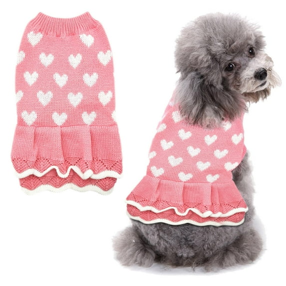 Dog Clothes Sweater Dress for Small Dogs - Warm Winter Knitted Outfit for Girl & Boy Pets, Holiday & Christmas Apparel - Cozy Dog Fashion for Casual Walks, Autumn & Festive Parties