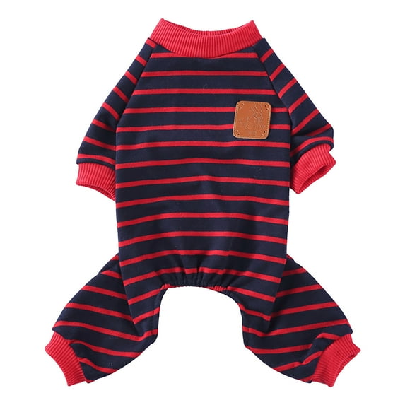 Dog Clothes for Small Dogs Girl Boy Dog Pajamas, Striped Stretch Winter Spring Outfit, Lightweight Color Block Pet Jumpsuit,Red,XS