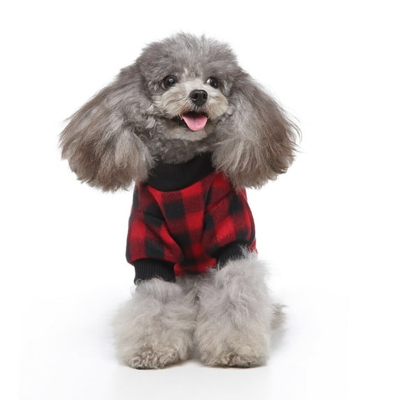 Dog Clothing for Small Dogs, Cute Dog Plaid Clothes Classic Warm Pet Pajamas with Harness Hole for Dogs Girls Boys Sweatshirt,Red,M