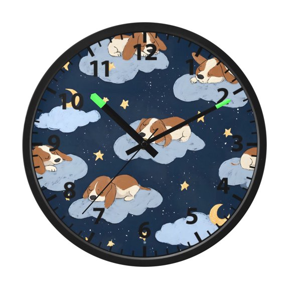 Dog Cloud Pattern Wall Clock 12 Inch Voice Activated Night Light Silent Non Ticking