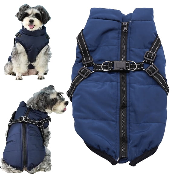 Dog Coat with Harness Puppy Coats Small Dog Harness Jacket Winter Waterproof Jackets for Dogs M, Blue