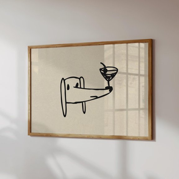 Dog Cocktail Funky Bar Cart Lover Horizontal Wall Art Print, Stylish Kitchen And Dining Theme For Cafe, Kitchen And Dining Room Decor
