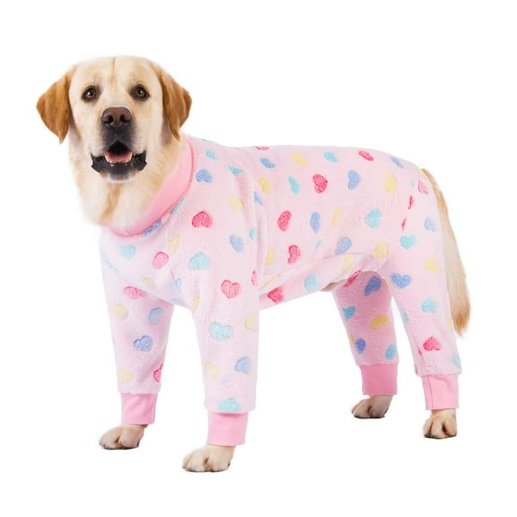 Large Dog Cold Weather Coat, Dog Warm Pajamas Onesie, Soft Winter Dog Sweaters Jacket PJS for Medium Large Dogs Pink Heart 36#