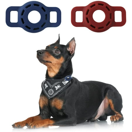 Dog Collar Airtag Holder(2 Pack) Silicone Airtag Dog Collar Holder Airtag Cat Collar Anti-Lost Durable Pet Collar Case for Apple Airtags Suitable for Cat Dog Collars (Red/Blue)