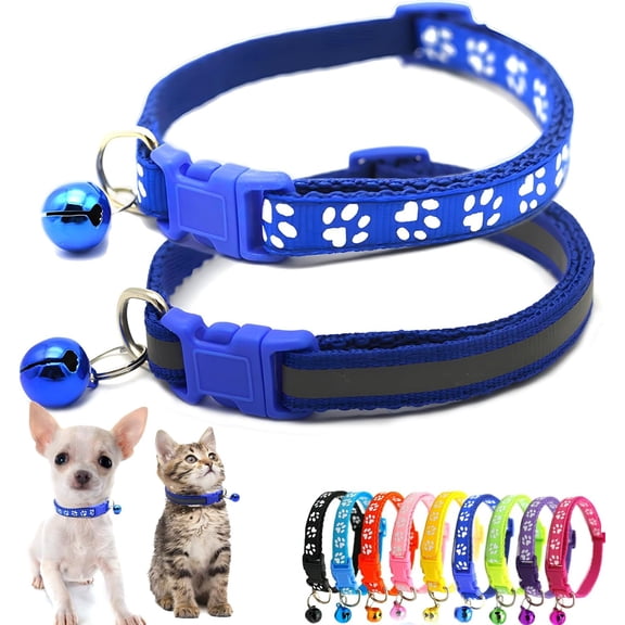 Dog Collar with Bell, 1 / 2-Pack Puppy Collar Reflective Cat Collar Nylon Soft Adjustable Buckle for XS XSmall Extra X-Small Tiny Boy Girl Pets Female Male Kitten Yorkie Teacup Chihuahua Small