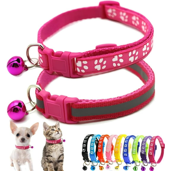 Dog Collar with Bell, 1 / 2-Pack Puppy Collar Reflective Cat Collar Nylon Soft Adjustable Buckle for XS XSmall Extra X-Small Tiny Boy Girl Pets Female Male Kitten Yorkie Teacup Chihuahua Small