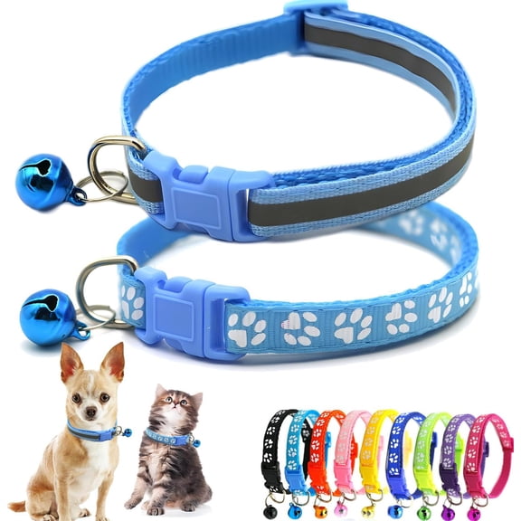 Dog Collar with Bell, 2-Pack Puppy Collar Reflective Cat Collar Nylon Soft Adjustable Buckle for Extra Small Tiny Boy Girl Pets Female Male Kitten Yorkie Teacup Chihuahua
