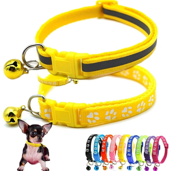 Dog Collar with Bell, 2-Pack Puppy Collar Reflective Cat Collar Nylon Soft Adjustable Buckle for Extra Small Tiny Boy Girl Pets Female Male Kitten Yorkie Teacup Chihuahua