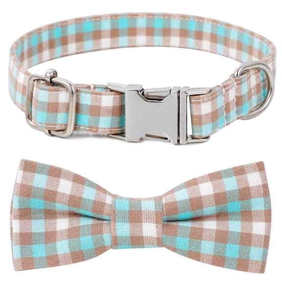 Dog Collar with Bow, Stylish Cute Plaid Small Dog Collar Soft Comfy Bowtie Dog Collar for Girl Boy Dog, Puppy Collars with Metal Bow Tie Dog Collar for Small Medium Large Dog(S)