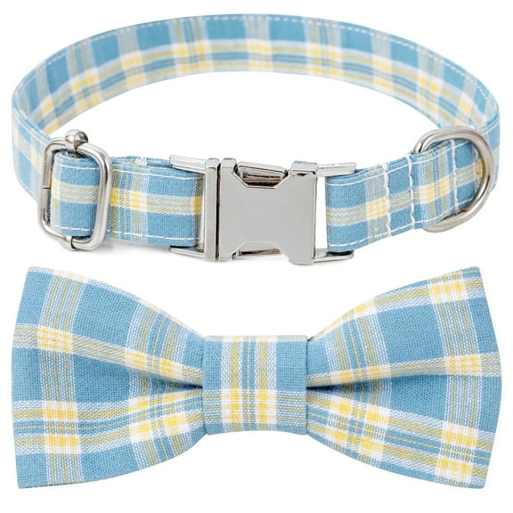 Dog Collar with Bow, Stylish Cute Plaid Small Dog Collar Soft Comfy Bowtie Dog Collar for Girl Boy Dog, Puppy Collars with Metal Bow Tie Dog Collar for Small Medium Large Dog(L)
