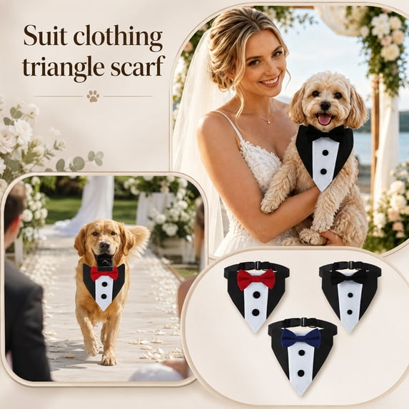 Dog Collar with Bow Tie Tuxedo Style Bandana for Small Medium Large Dogs Quick Release Collar for Dogs Wedding Outfit Birthday Party Attire Black and Red Adjustable Dog Bandana, 1