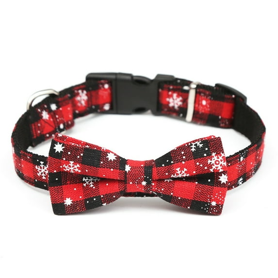 Dog Collar with Bow tie Christmas Classic Plaid Snowflake Red Green Dog Collar with Light Adjustable Buckle Suitable for Small Medium Large Dogs Cats Pets