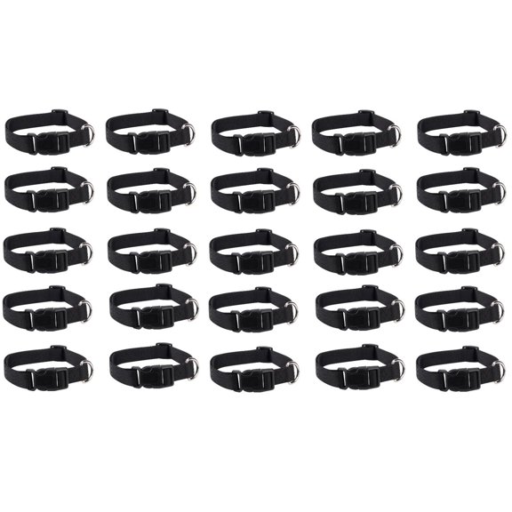 Dog Collar Bulk Packs Black Nylon Shelter Rescue Vet 4 Adjustable Sizes (10 to 16 Inch - 25 Collars)